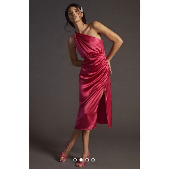 New Anthropologie One-Shoulder Silk Midi Dress Size 16 - Picture 1 of 10